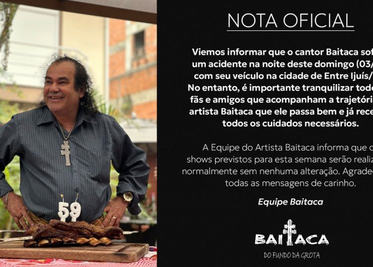 Cantor Baitaca sofre acidente de carro no Rio Grande do Sul